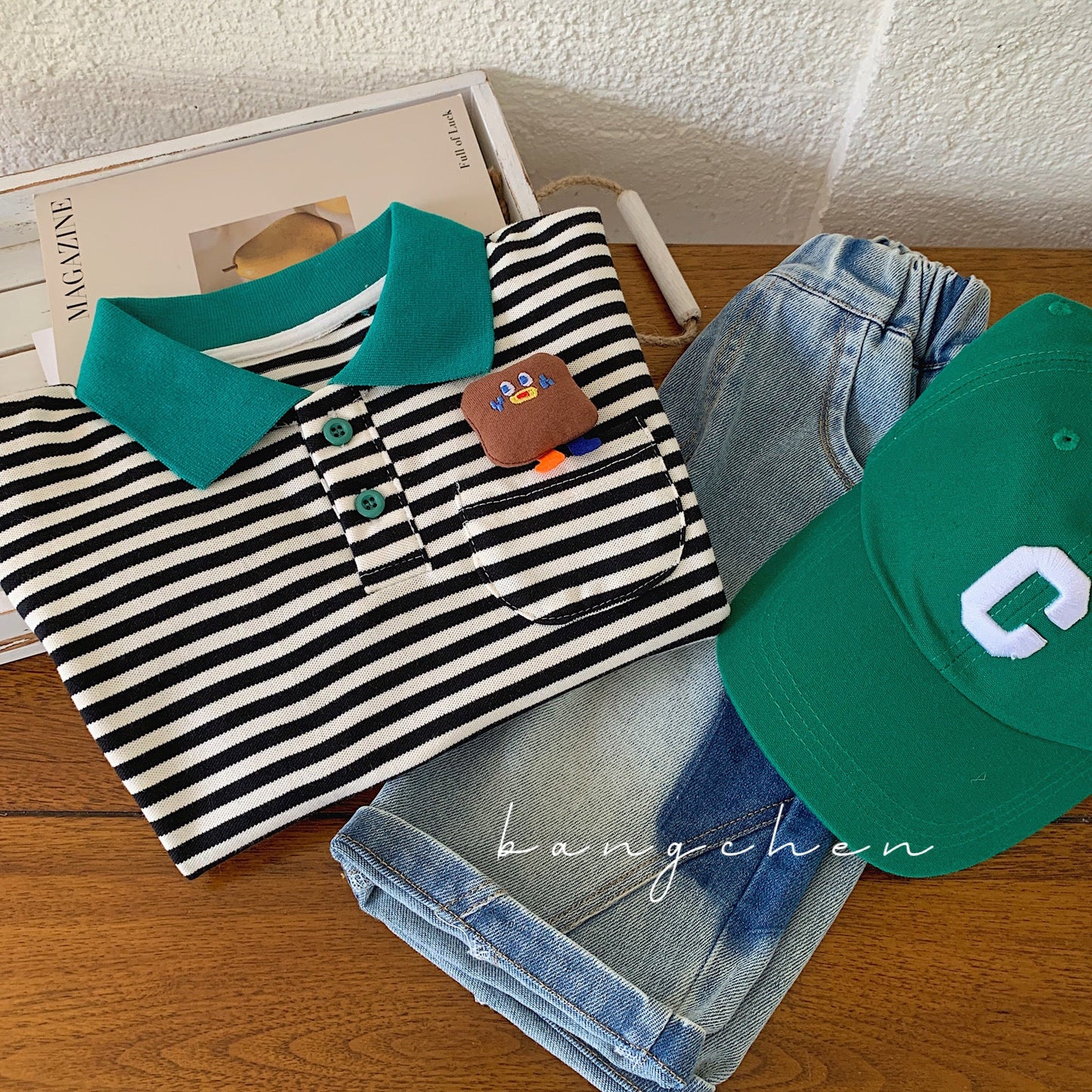 Children's T-shirt Bangcheng 2024 summer new boy three-dimensional doll short-sleeved children's clothing striped POLO shirt trendy G0112