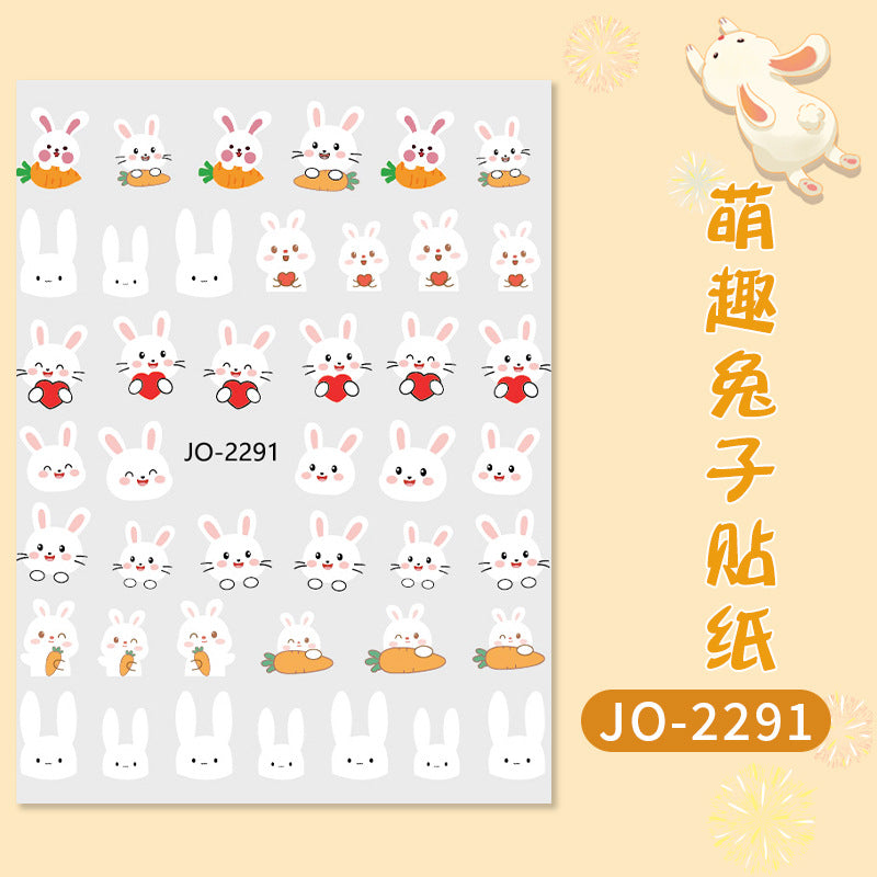 Wear nail art stickers Xiaohongshu New Year bunny cute cartoon nail stickers durable waterproof factory wholesale