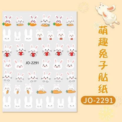 Wear nail art stickers Xiaohongshu New Year bunny cute cartoon nail stickers durable waterproof factory wholesale