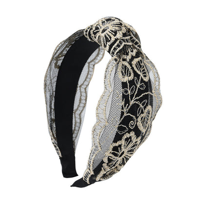 Headband wide-brimmed mesh lace knotted headband female hair accessories French embroidery headband for wearing outside and versatile hair clips wholesale