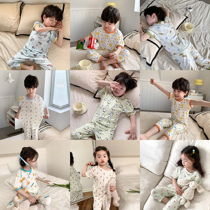 Children's light and thin pajamas for boys and girls 2023 summer style striped cotton cute home clothes baby air conditioning clothes suit trendy