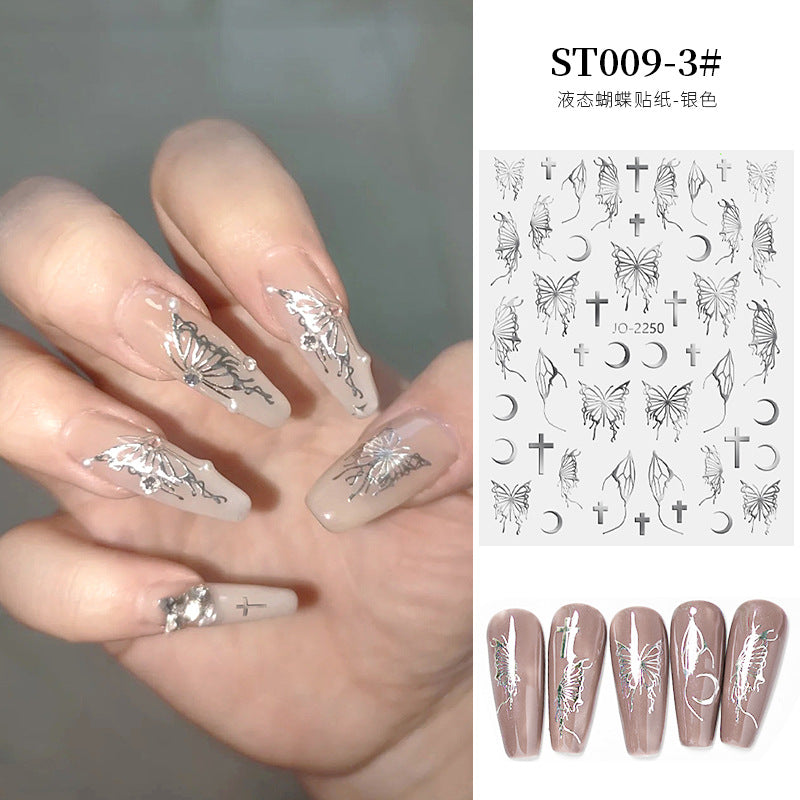 Internet celebrity nail stickers liquid butterfly stickers metal aurora fantasy butterfly hand-made wearable nail stickers