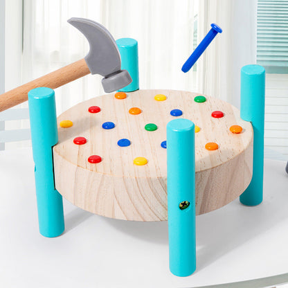 Children's wooden exercise baby hand-eye coordination hands and brain kindergarten early education round nail hammering table educational toy