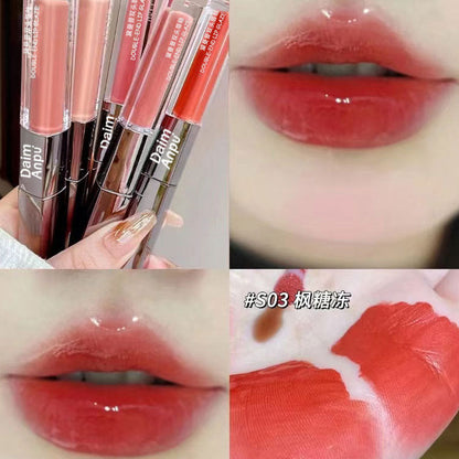 Daimanpu square tube double-headed mirror lip glaze is not easy to stain the cup student moisturizing lip gloss lip gloss water gloss lipstick cross-border