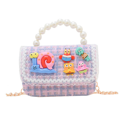 Cartoon cute children's bag fashion chain crossbody small square bag stylish contrast color girls handbag shoulder bag wholesale