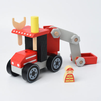 Children's wooden simulation assembly car bulldozer maintenance car fire truck educational early education kindergarten play house toys 