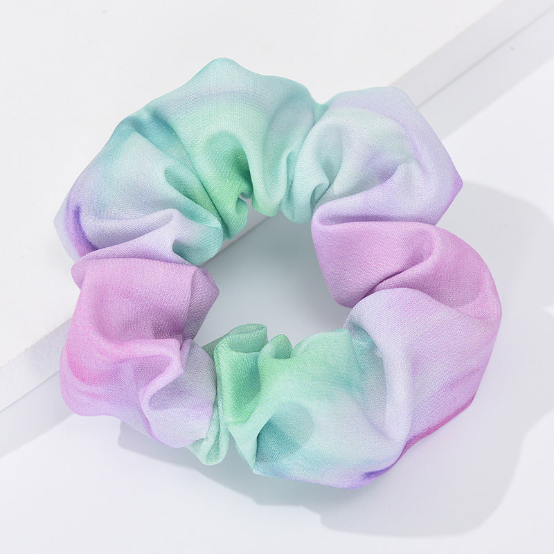 French new tie-dyed large intestine hair band female European and American mixed color simple head flower cloth art hair tie ponytail large intestine hair band