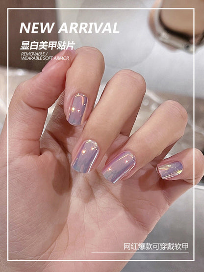 New style wearable nails ins style short pure color white simple nail art nail pieces wholesale purple gold flash nail stickers