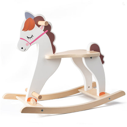 Cross-border Nordic style children's early education white solid wood rocking horse baby wooden horse mount balance exercise educational toy 