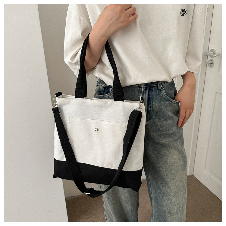 2024 autumn new simple casual style canvas large capacity tote bag student fashion shoulder messenger bag women's bag 