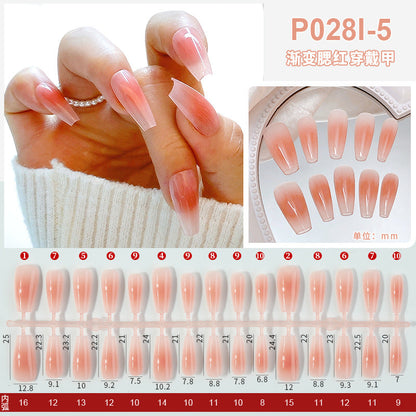 Nail polish spray semi-finished nail piece blush gradient nail polish spray painting hand-wearing long T-shirt fake nail piece