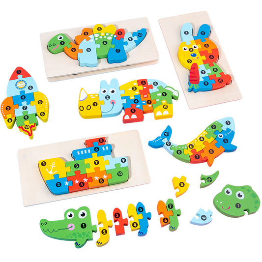 Wooden early education cognitive children's educational toys building blocks animal transportation shape matching 3d three-dimensional puzzle wholesale