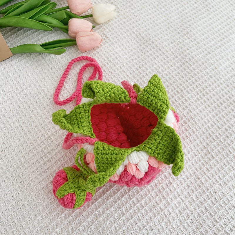 New style children's bag knitted cat smile strawberry bag fashion contrast color crossbody bag cute girl coin purse wholesale