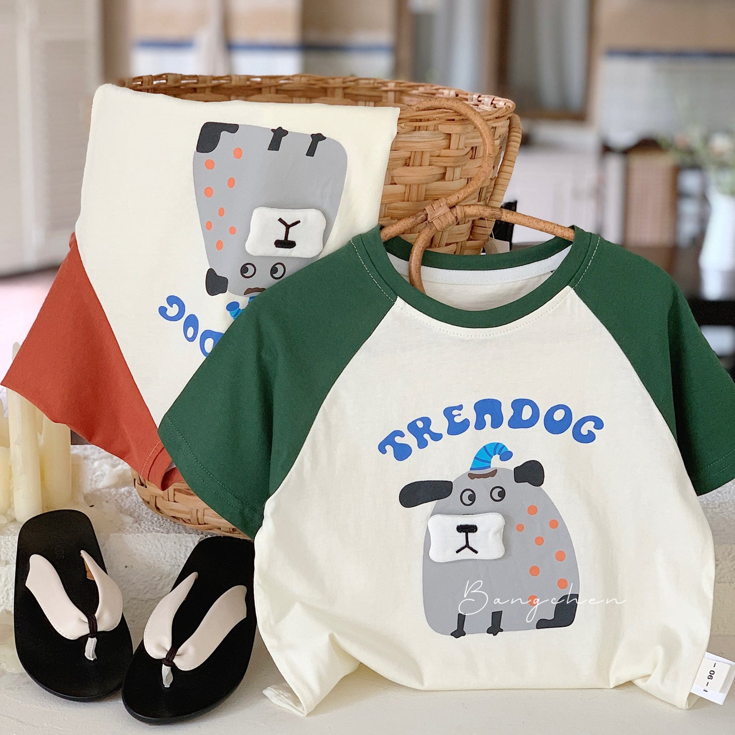 Children's T-shirt Bangcheng 2024 summer three-dimensional mouth short T-shirt for boys new puppy print short-sleeved children's clothing G0099