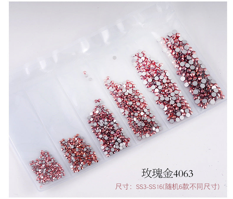 Nail jewelry wholesale 6-grid bagged rhinestones AB diamonds colored diamonds glass diamonds super flash flat bottom diamonds mixed colorful silver bottom