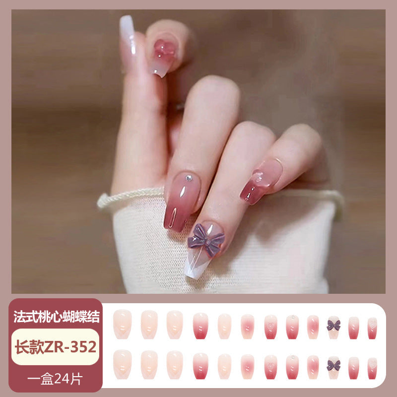 Wearable nail wholesale Xiaohongshu hot-selling nail art nail tips medium and long glitter black bow detachable nail stickers