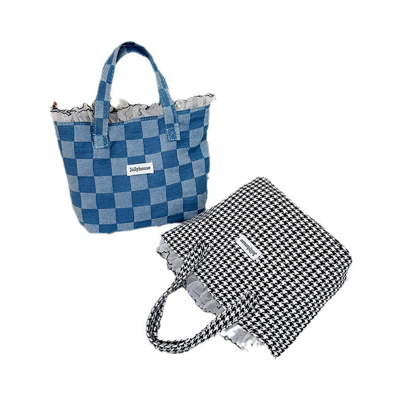 Cross-border 2024 new checkerboard solid color contrast zebra pattern underarm bag large capacity ins style lunch bag handbag 