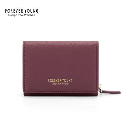 Forever Young ladies short wallet ticket clip tri-fold lightweight multi-functional dual-use card holder coin purse female 