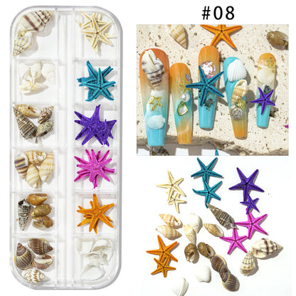 Cross-border hot selling ocean storm nail accessories natural starfish conch shell slices abalone slices 12 grid mixed