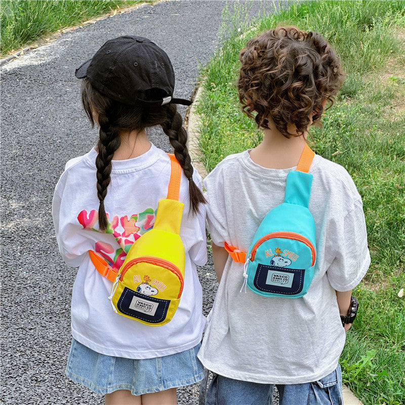 New style children's chest bag fashion contrast color crossbody bag cartoon cute print shoulder bag light travel boy and girl bag