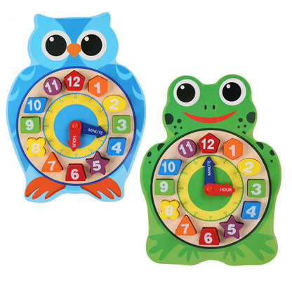 Wooden children's digital clock small animal puzzle early education building blocks baby three-dimensional puzzle shape matching toys