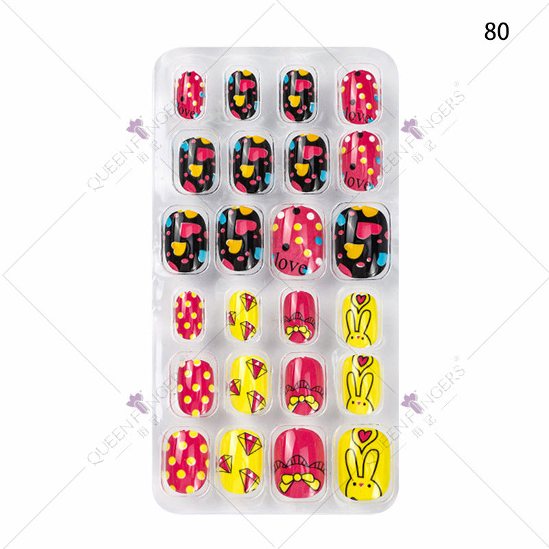 Manicure children's finished nail pieces 24 pieces of adhesive Christmas cartoon bagged wearable color nail pieces nail stickers