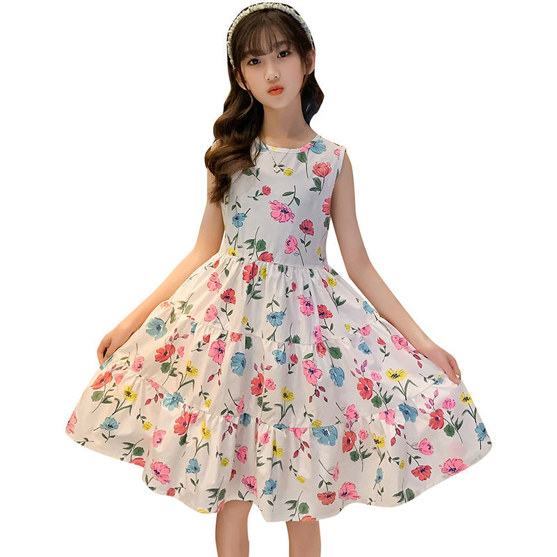 Children's summer dress Western style girls princess little girl big broken flower Western style skirt super fairy skirt small fresh