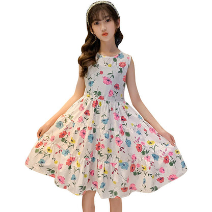 Children's summer dress Western style girls princess little girl big broken flower Western style skirt super fairy skirt small fresh