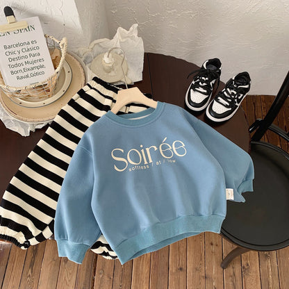 Children's sweatshirt Bangcheng 2024 spring children's clothing simple tops new boys and girls letter pullover trend G0051