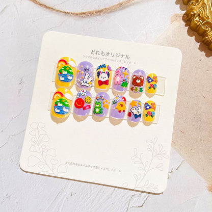 Children's nail stickers girls wear nails self-adhesive nail stickers cartoon cute princess false nail pieces embossed nail pieces