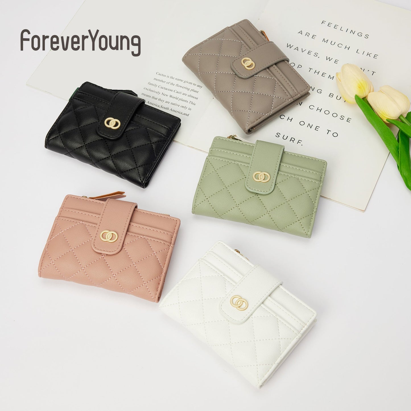 forever young women's wallet ins high-end short wallet simple fashion coin purse pu card bag 