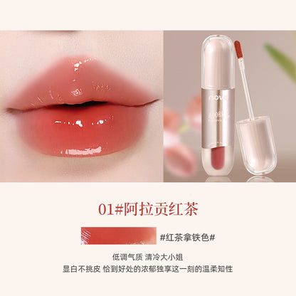 NOVO ក្រែមលាបមាត់បែប Water-glossy Mirror Glossy Lip Glossy, Water and Clear មិនងាយរលប់ ជាប់ពណ៌បានយូរ, Non-stick Cup Student Party