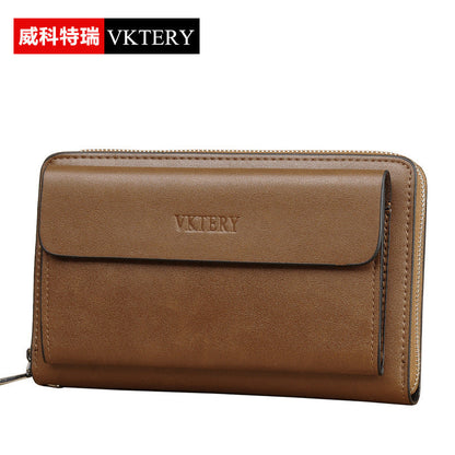 VKTERY business bag men's mobile phone PU leather handbag men's bag zipper clutch wallet 