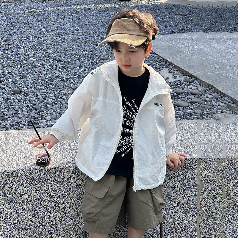 Amo Beibei skin clothing summer children's light cool lining sun protection clothing boys and girls hooded jacket air conditioning shirt