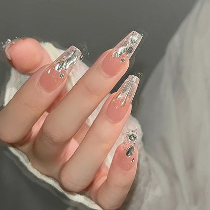 Hand-made nail art wholesale short ice-transparent star diamond chain nail stickers nail stickers finished white glitter nail stickers