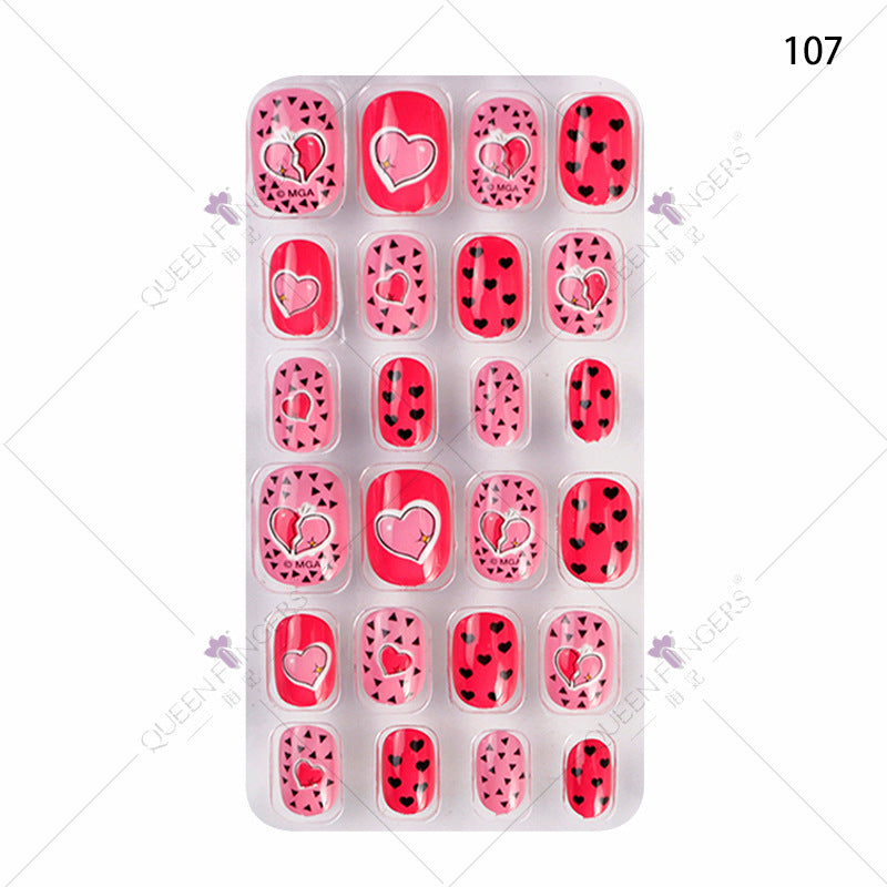 Zhifei nail art children's finished nail pieces 24 pieces flame cartoon bagged wearable finished nail art children's patches