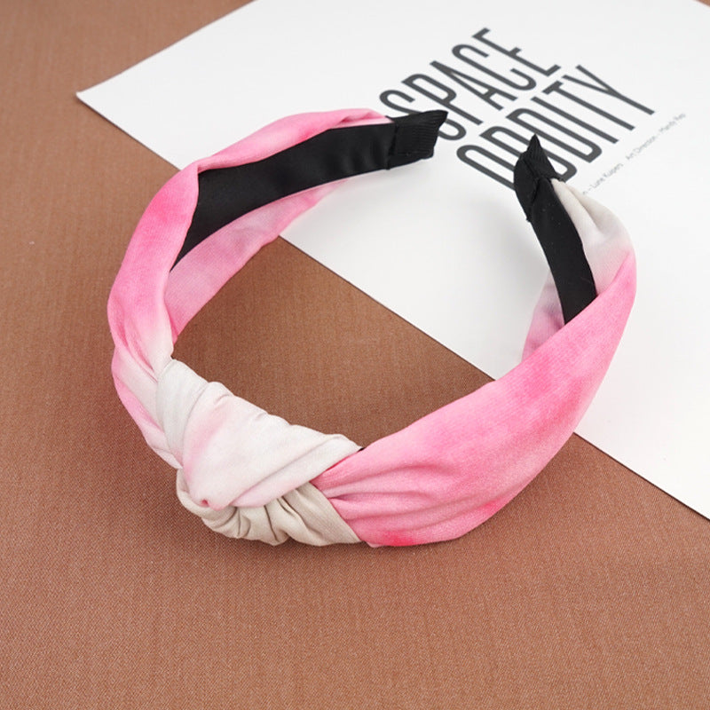 Factory direct sales European and American hot selling cross knotted headband hairpin tie dye mixed color fabric headband headband hair accessories for women