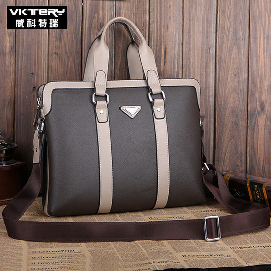 Vicoteri men's bag single shoulder handbag business bag Korean style trendy bag briefcase autumn and winter men's business bag 