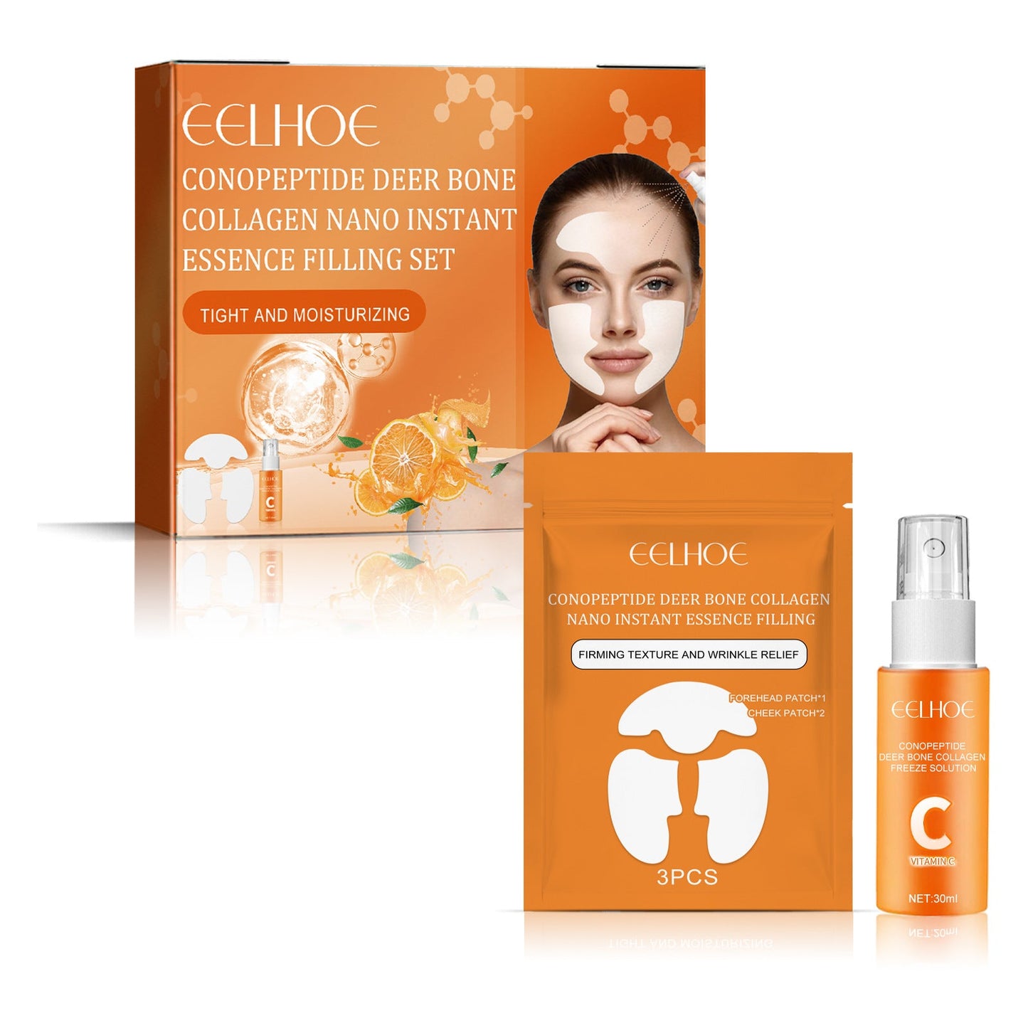 EELHOE Cono Peptide Deer Bone Collagen Essence Set បំបាត់ស្នាមជ្រួញ ប្រឆាំងភាពចាស់ ផ្តល់សំណើម និងបន្តឹងស្បែកមុខ 