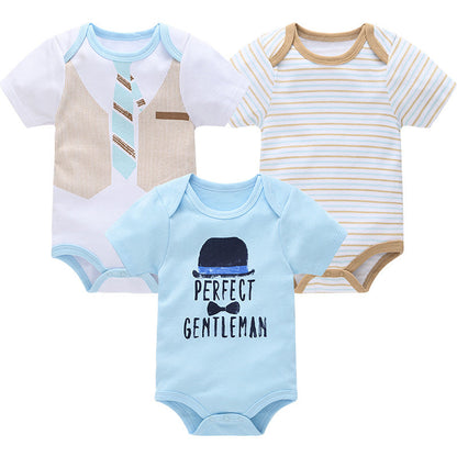 Factory baby clothes 3-piece set thin cotton newborn baby clothes summer short-sleeved belly protection baby jumpsuit