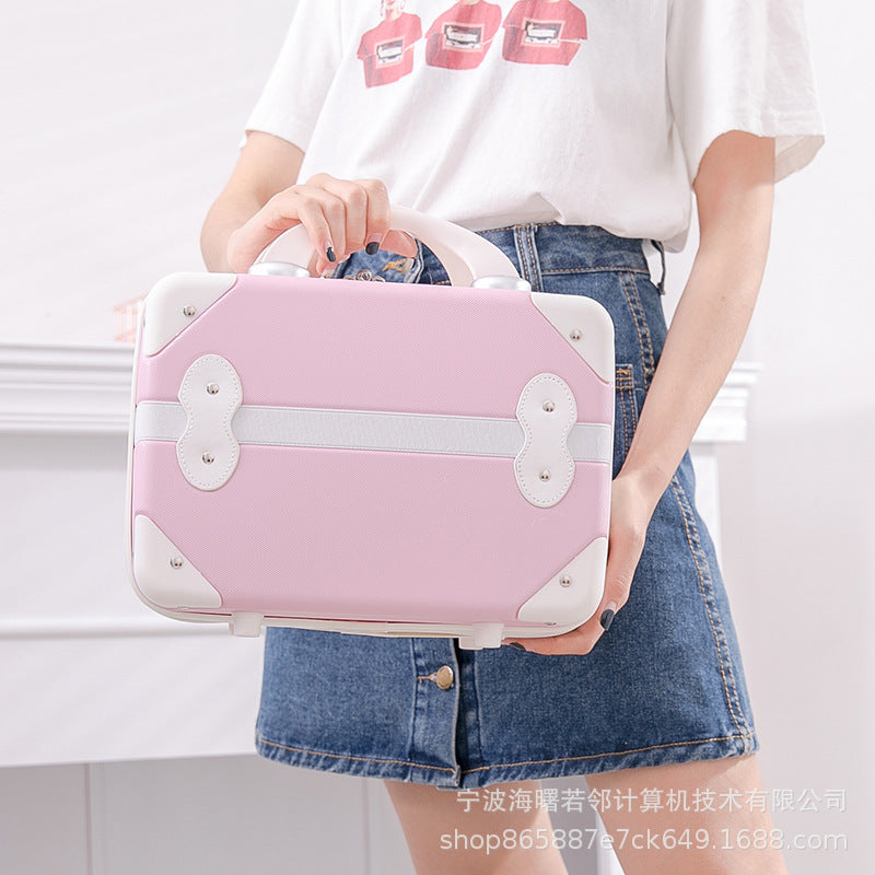 Retro mini suitcase 14 inch makeup box wedding dowry travel small box cosmetic bag boarding suitcase female 