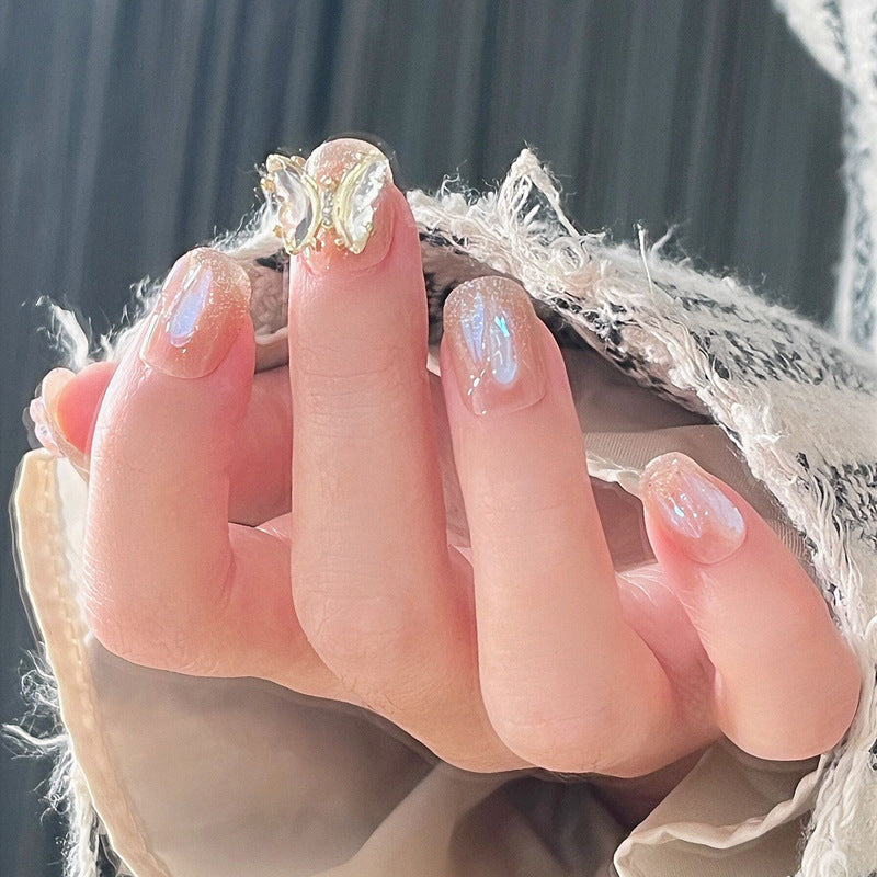 Xiaohongshu hot sale handmade wearable nail pieces wholesale ice transparent butterfly glitter nail stickers nail stickers jelly glue