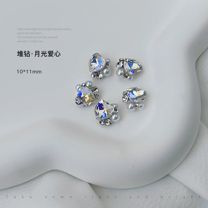 Nail art diamond jewelry wearable nail art pointed bottom crystal pile diamond finished product fat square pearl rhinestone diamond ball nail accessories