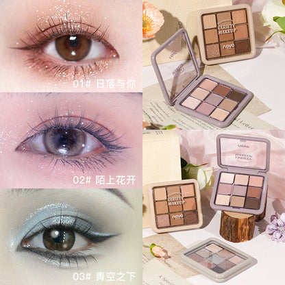 NOVO nine-color eyeshadow palette, earth tones, glittering, super flash, ins, affordable, waterproof, high-end eyeshadow