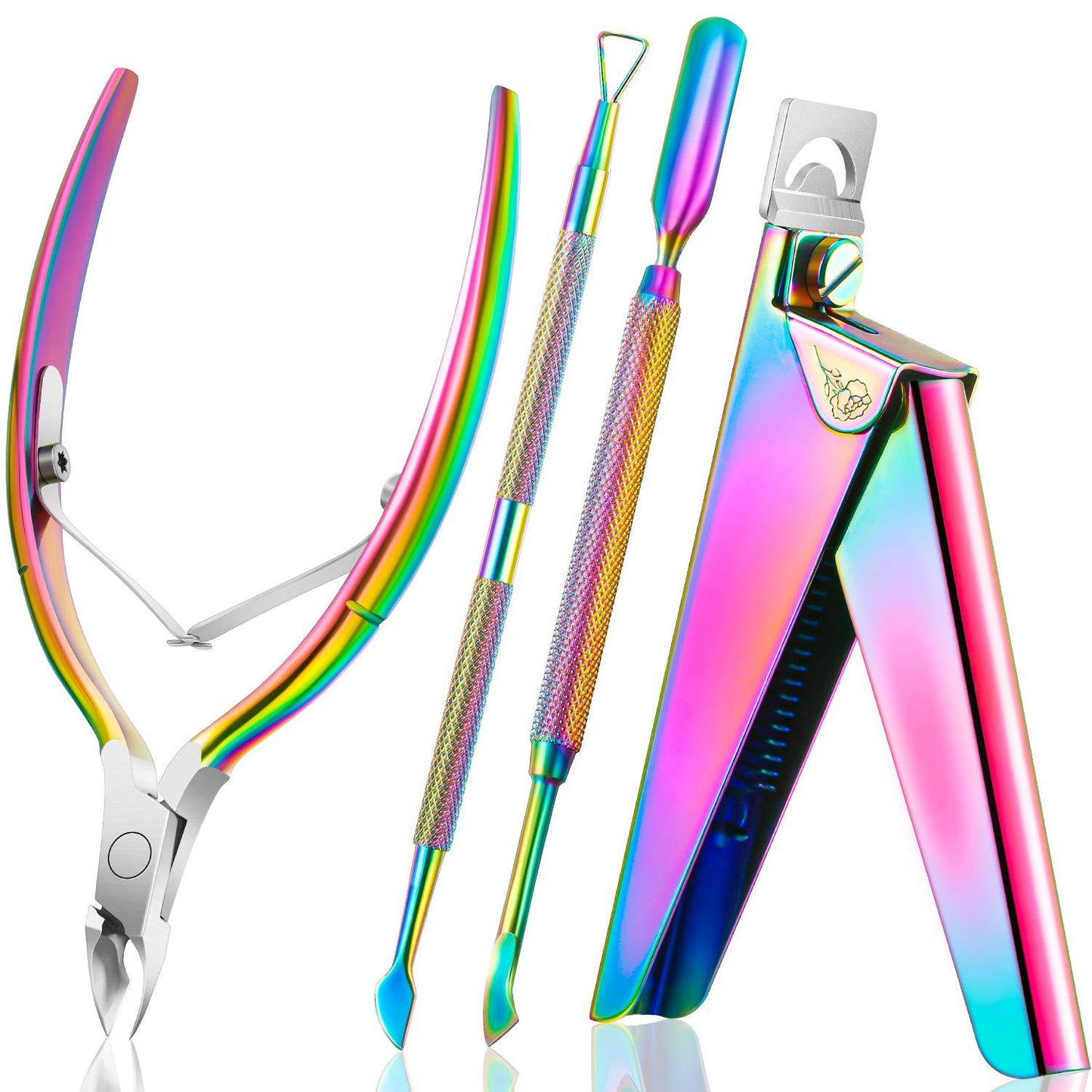 Temu spot stainless steel nail tools vertical nail art one-word scissors combination four-piece set color titanium dead skin scissors set