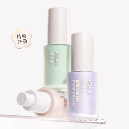 NOVO nude primer concealer three-in-one no-stick powder brightens skin tone invisible pores makeup primer foundation 