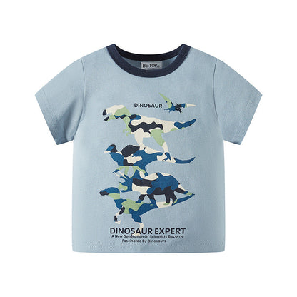 Children's clothing summer new boys T-shirt short sleeve cartoon dinosaur pure cotton baby stylish half sleeve children's top wholesale