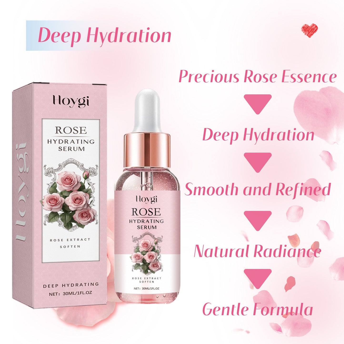 Hoygi Rose Moisturizing Essence Rose Aloe Vera ធ្វើអោយស្បែកទន់ ផ្តល់សំណើម ផ្តល់សំណើម ចិញ្ចឹមស្បែកមុខ 