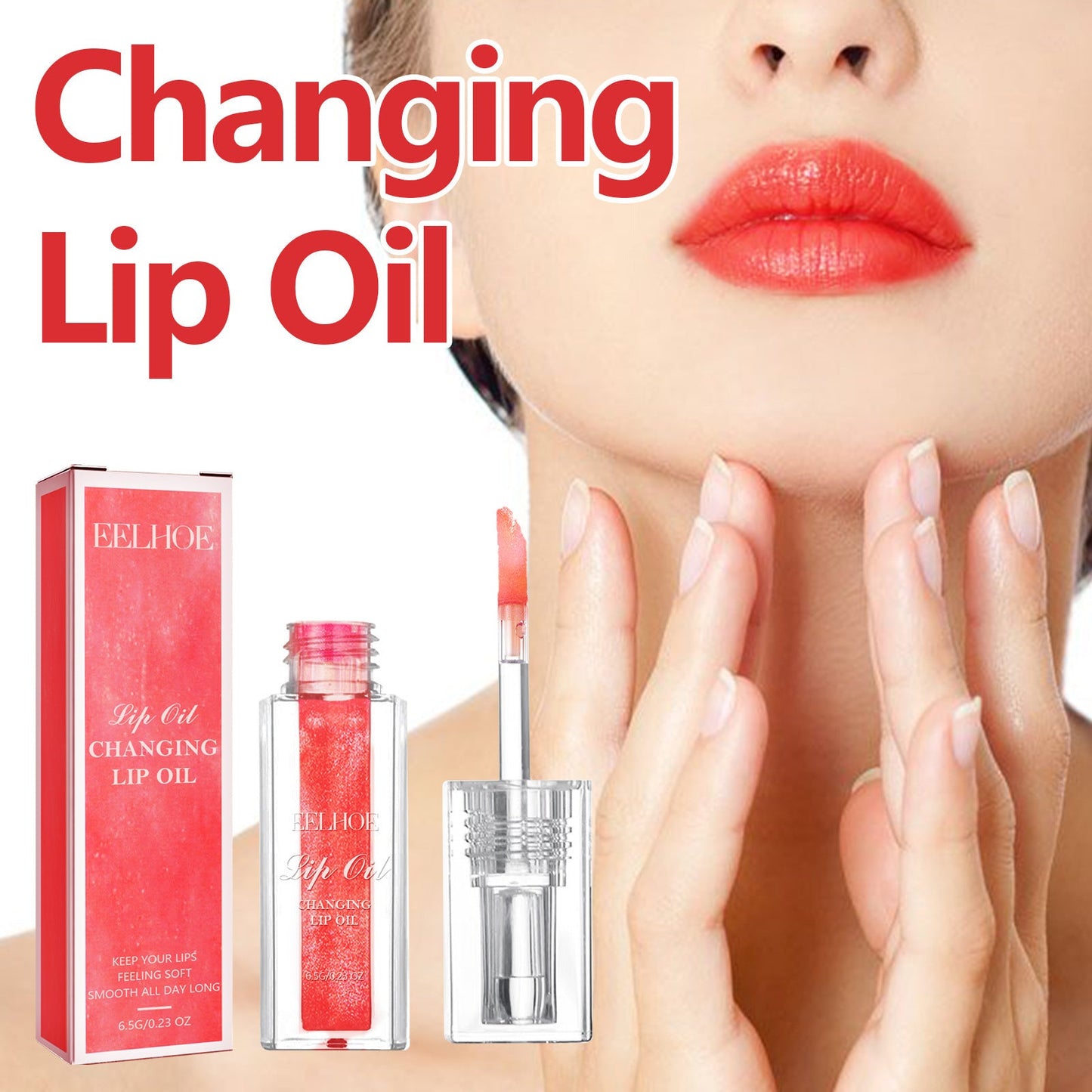 EELHOE Color Changeing Lip Oil ផ្តល់សំណើម និងផ្តល់សំណើមដល់បបូរមាត់ ការពារការប្រេះ និងរបក មិនស្អិត មិនប្រតាក ផ្តល់សំណើម ថែរក្សា និងផ្តល់សំណើម 