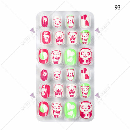 Zhifei nail art children's finished nail pieces 24 pieces flame cartoon bagged wearable finished nail art children's patches